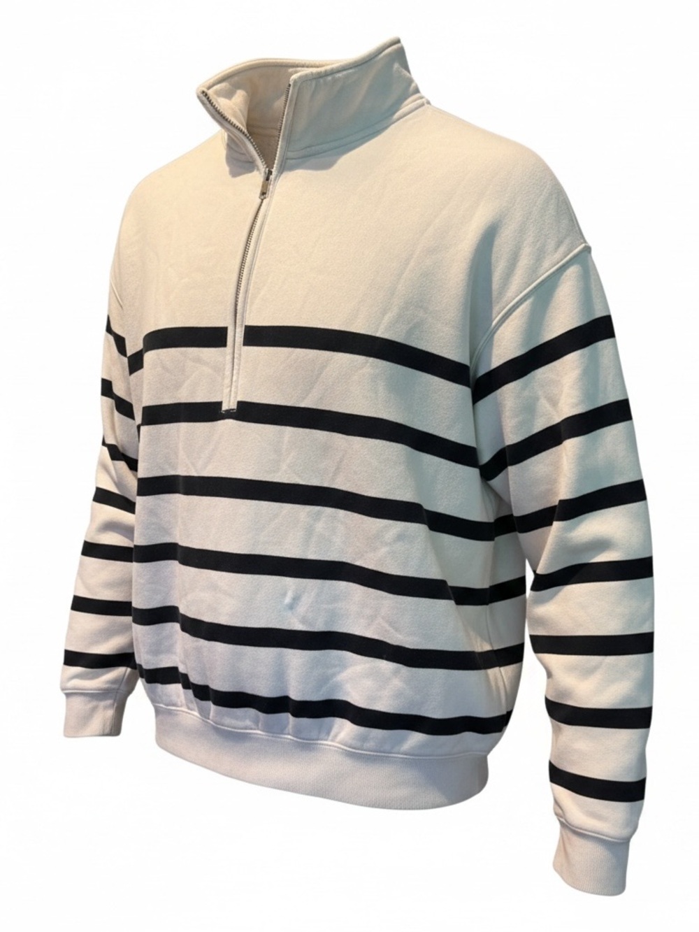 Abercrombie & Fitch Cream and Black Striped Half-Zip Sweater